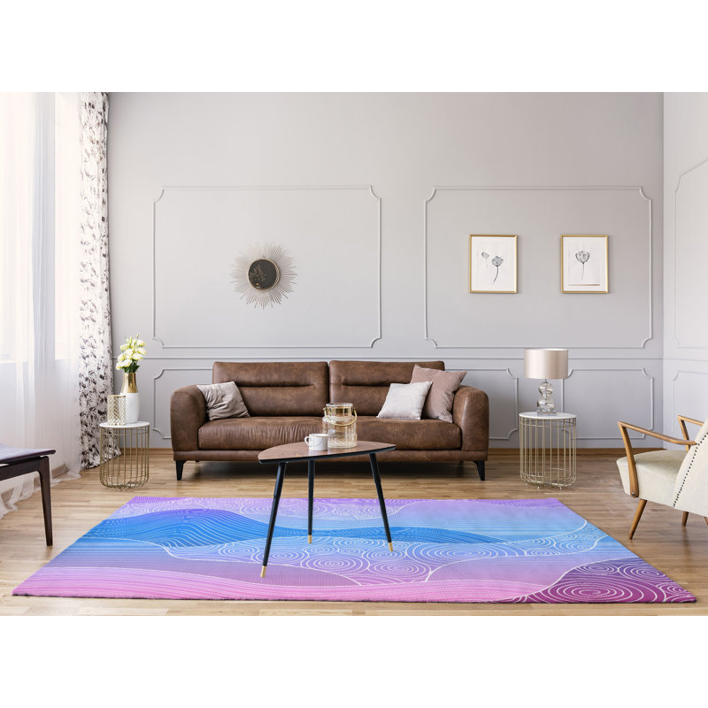 Tapis bleu/rose dégradé à la main, Rectangle 8 pi x 10 pi