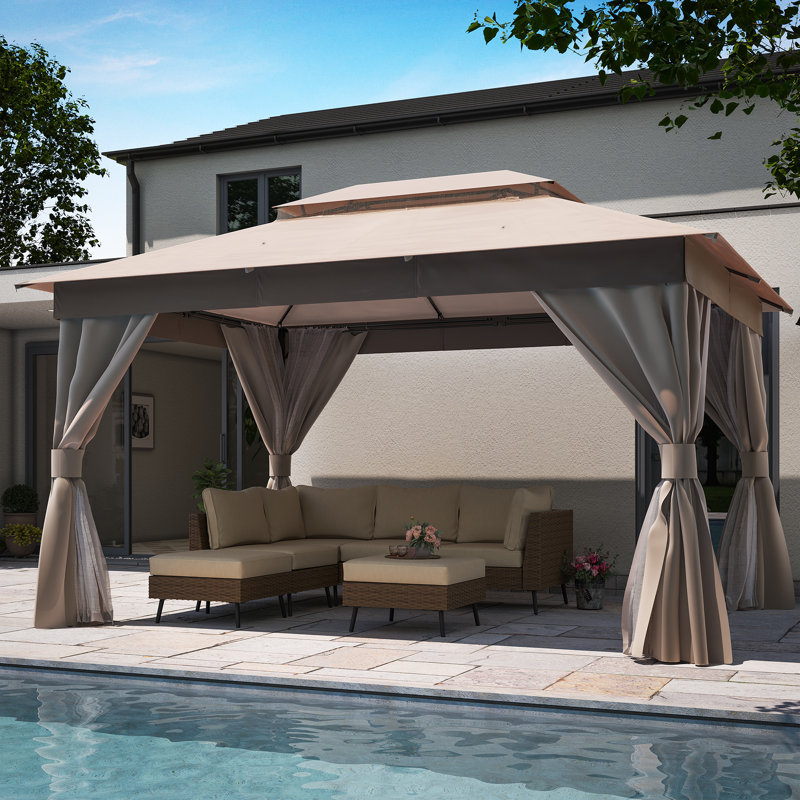 Lausaint Home 10'x13' Steel Patio Gazebo, Beige