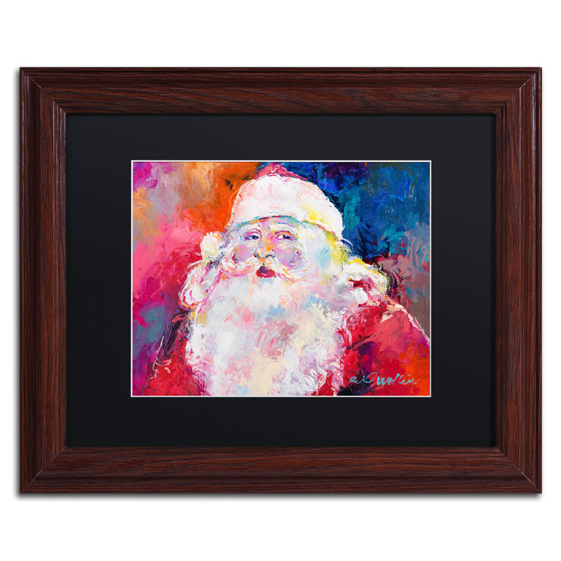« père noël », impression sur toile, H 11 po x l 14 po x P 0,5 po, Noir, Encadrement grain de bois