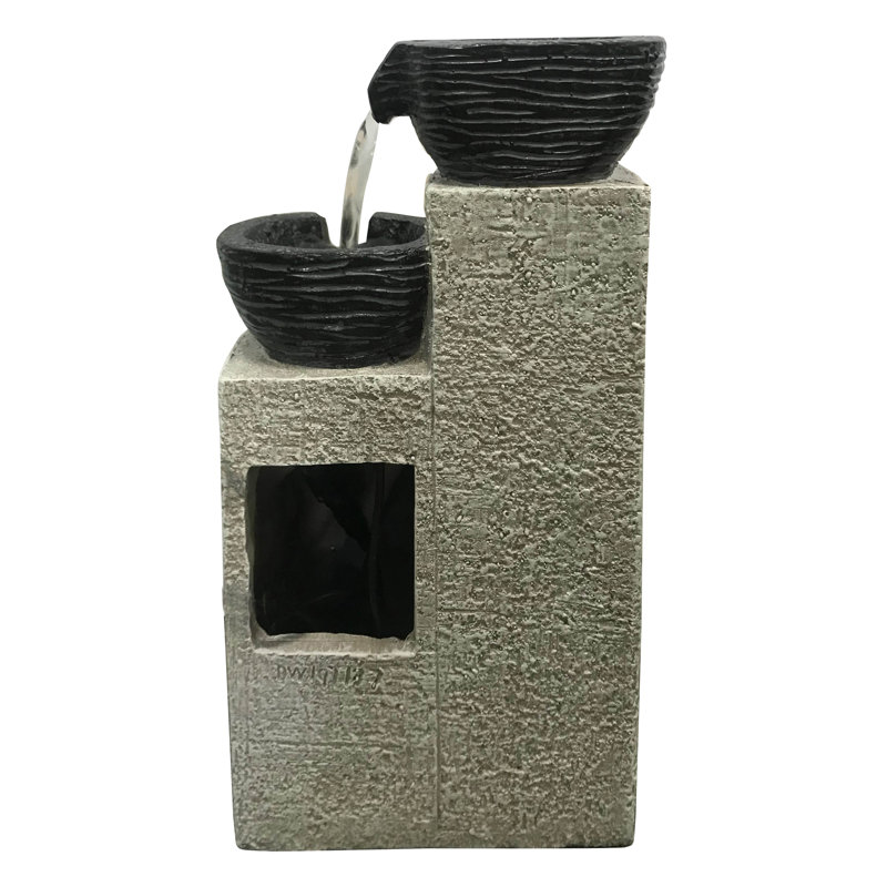 11" Beige and Black Stacking Bowls Fountain with LED Lights