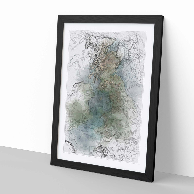 View of Ireland & Great Britain in Abstract - Picture Frame Graphic Art Print, 91cm H x 60cm W x 2cm D, Black