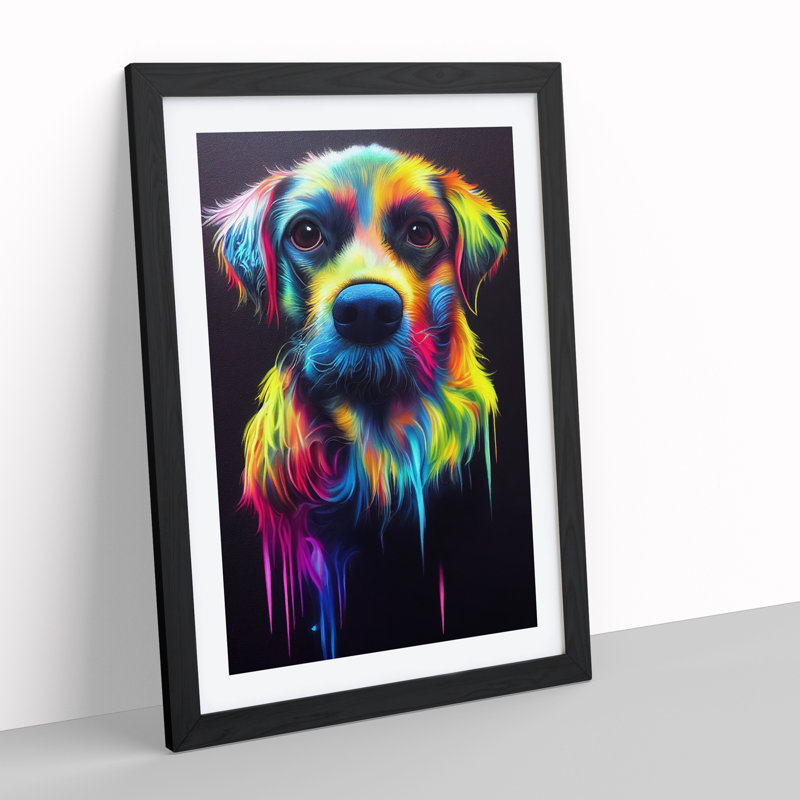 Neon Dog - Framed Print, Black, 64cm H x 46cm W x 2cm D