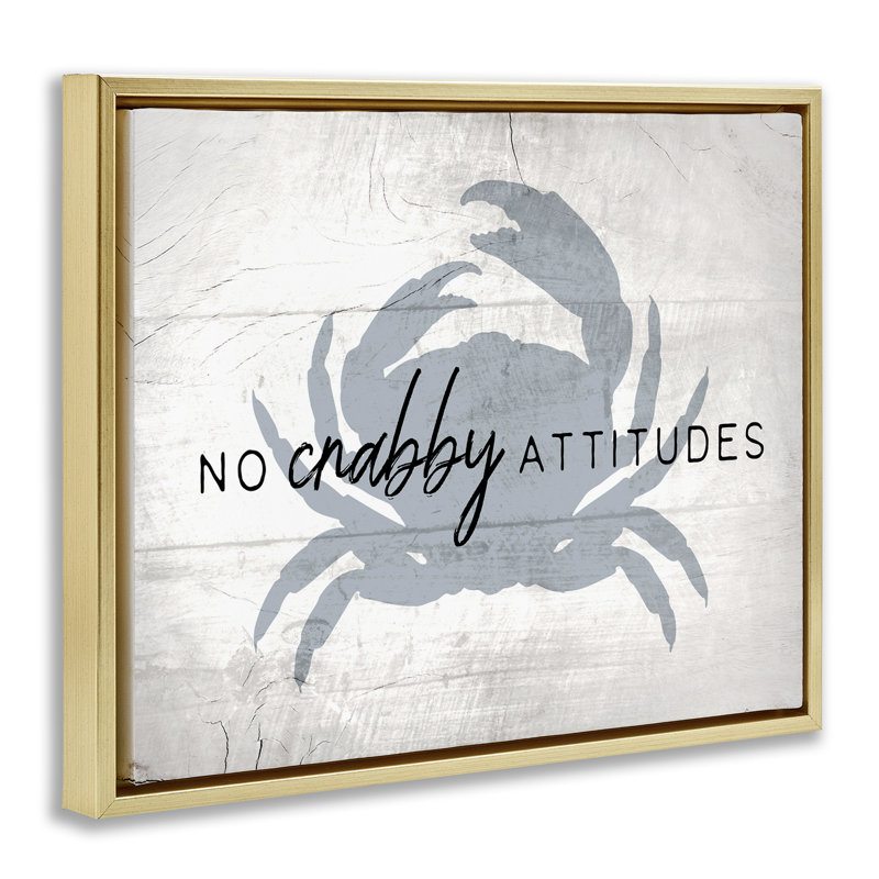 "No Crabby Attitudes", art mural sur toile par Daphne Polselli, Cadre flottant métallique doré, H 17 po x l 21 po x P 1,7 po