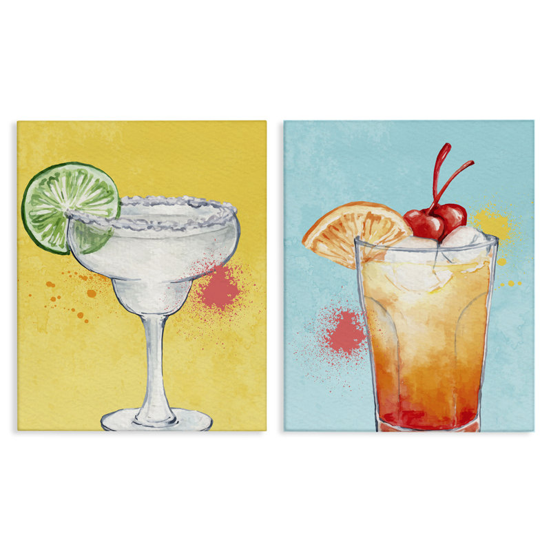Ensemble d'art mural sur toile 2 pièces Cocktail with Modern Splash, design par Kim Allen, H 20 po x l 16 po