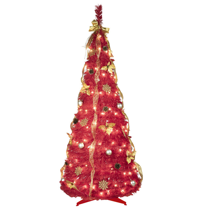 Arbre de Noël pop-up rouge 6 pi avec 150 lumières DEL blanc chaud