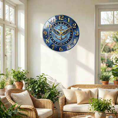 Navy Emblem USA 250th Anniversary Merchandise Modern Decorated Glass Wall Clock Home Decor Art-23.6"