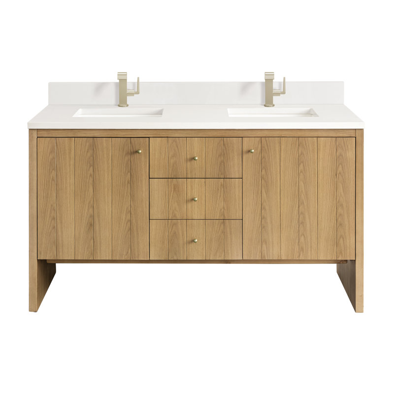 Hudson 60'' Double Bathroom Vanity with Top, White Zeus, Single-Hole, Light Natural Oak