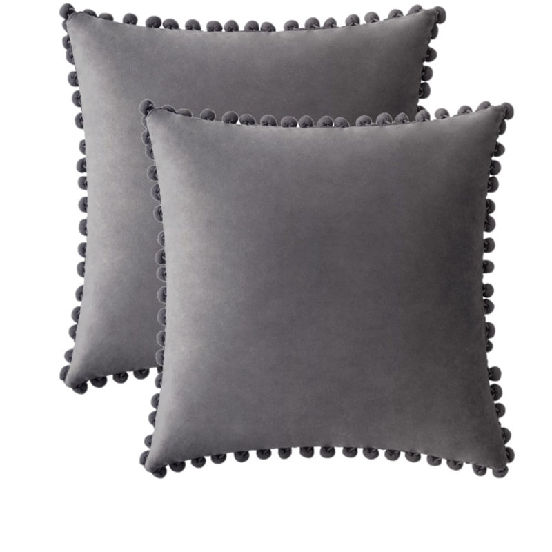 Ensemble de 2 housses de coussin en velours (insérer inclus), Gris