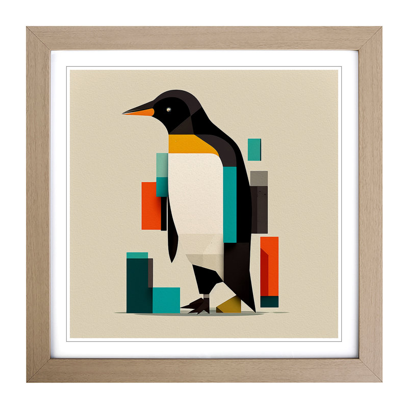 Penguin Suprematism - Framed Print, Oak