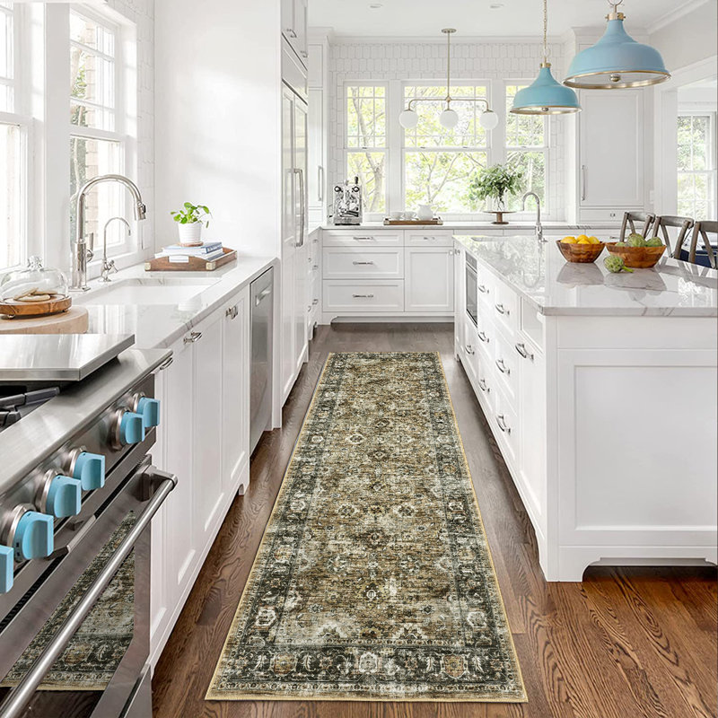 Oriental Machine Washable Rug with Rubber Backing Soft Area Rug Non Slip Thin Rug Low Pile Foldable Rug for Living Room, Bedroom, Dining Room