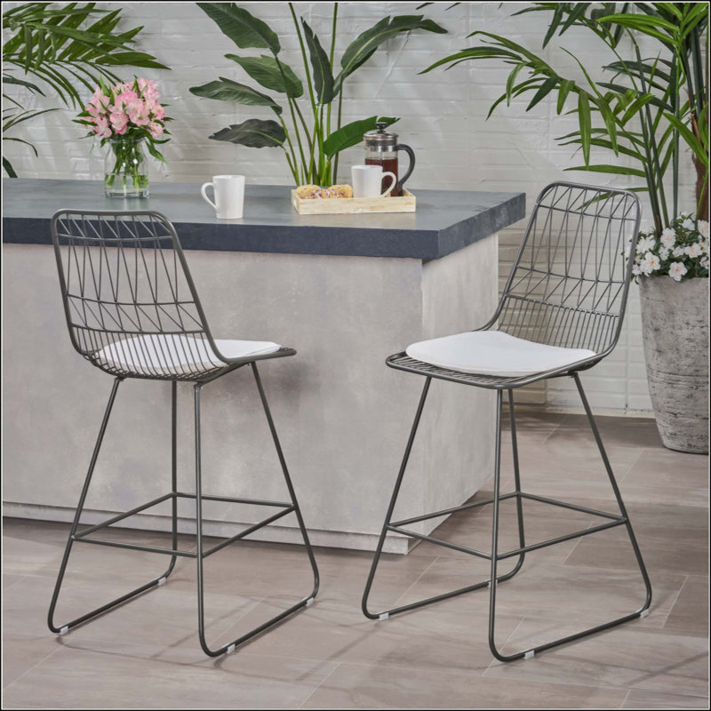 Tabourets de comptoir d'extérieur modernes avec coussins résistants à l'eau, pour l'intérieur et l'extérieur, ensemble de 2