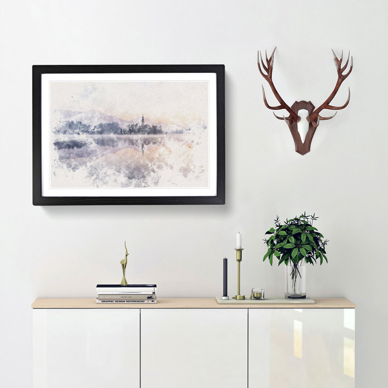 Wintertime At Lake Bled In Slovenia - Single Picture Frame Print on MDF, Black, 35cm H x 50cm W x 2cm D