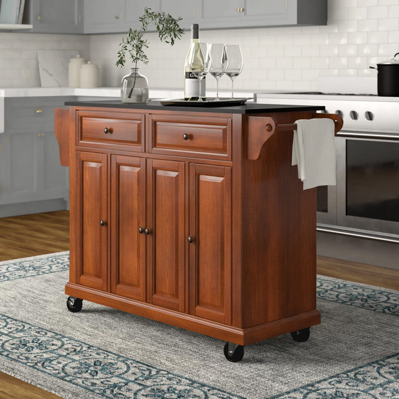 Monty Granite Top Kitchen Island, Classic Cherry, Black