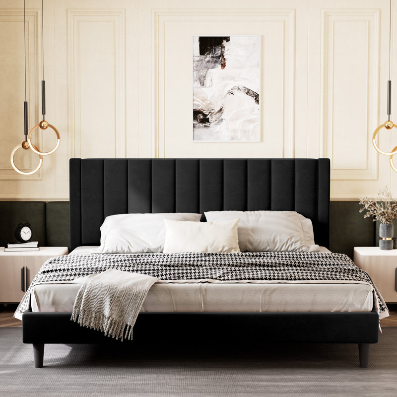 Ozella Upholstered Standard Bed, Black, King