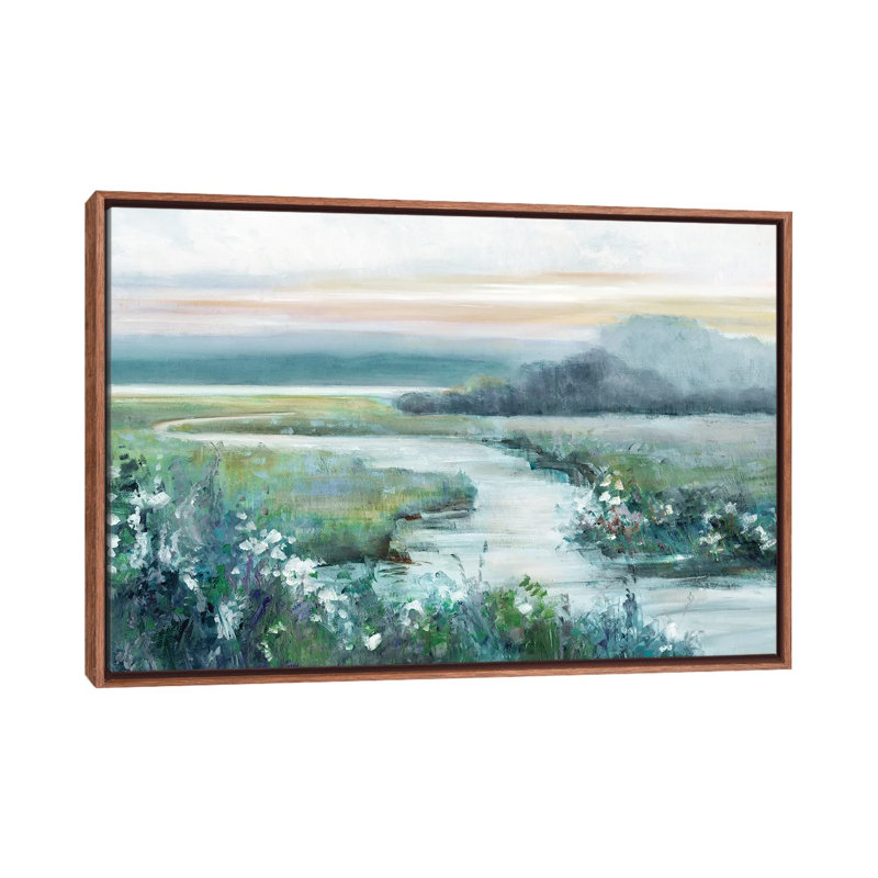 " Eternity In Twilight " by Sally Swatland, Picture Framed Canvas, 26" H x 40" W, Classic Brown Wood