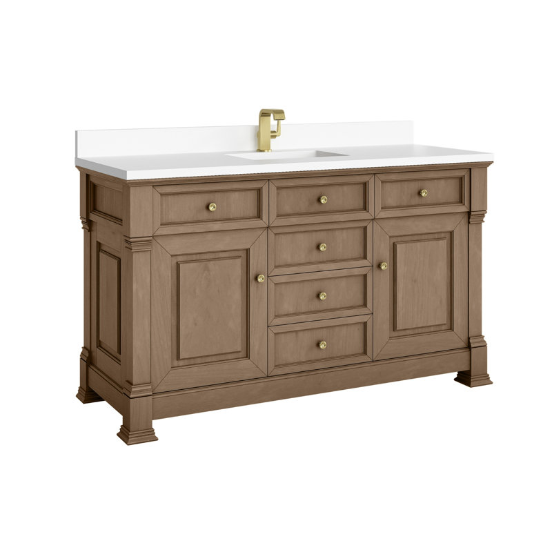 Brookfield Single Vanity, Pecan, White Zeus, Single Hole