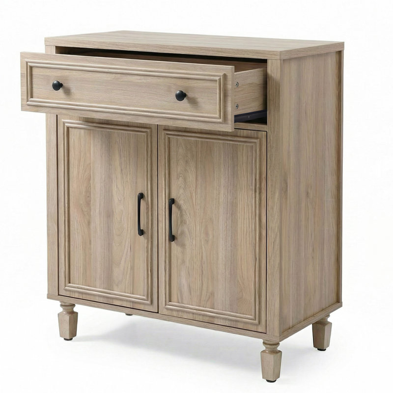 Retro Sideboard with Drawer and Double Doors Storage Cabinet for Living Room, Kitchen, or Entryway, Light Oak