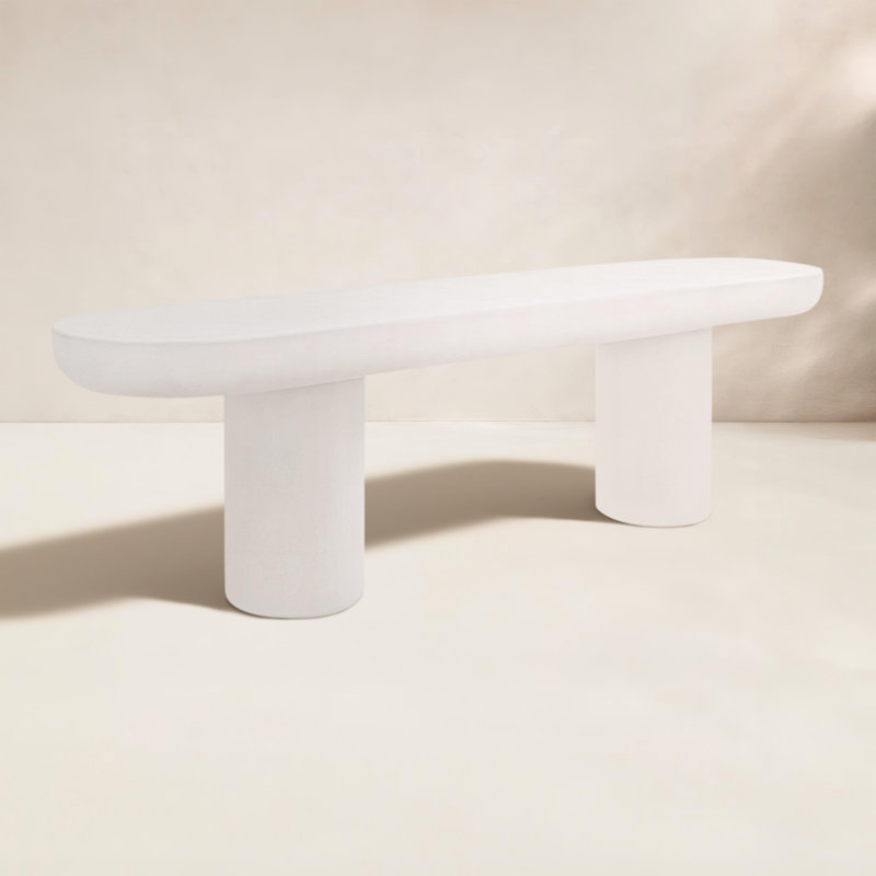 Ansel Stone Garden Bench, Cream, 19.29"H x 68.11"W x 15.75"D