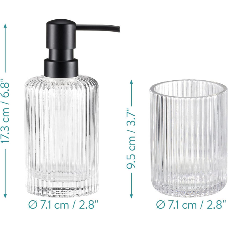 Bathroom Accessory Set, Clear/Metallic Black
