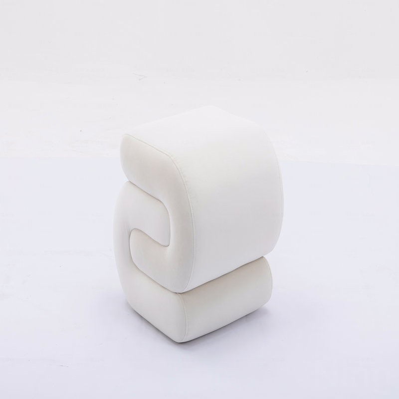 Velvet Upholstered Ottoman Makeup Stool Footstool, White