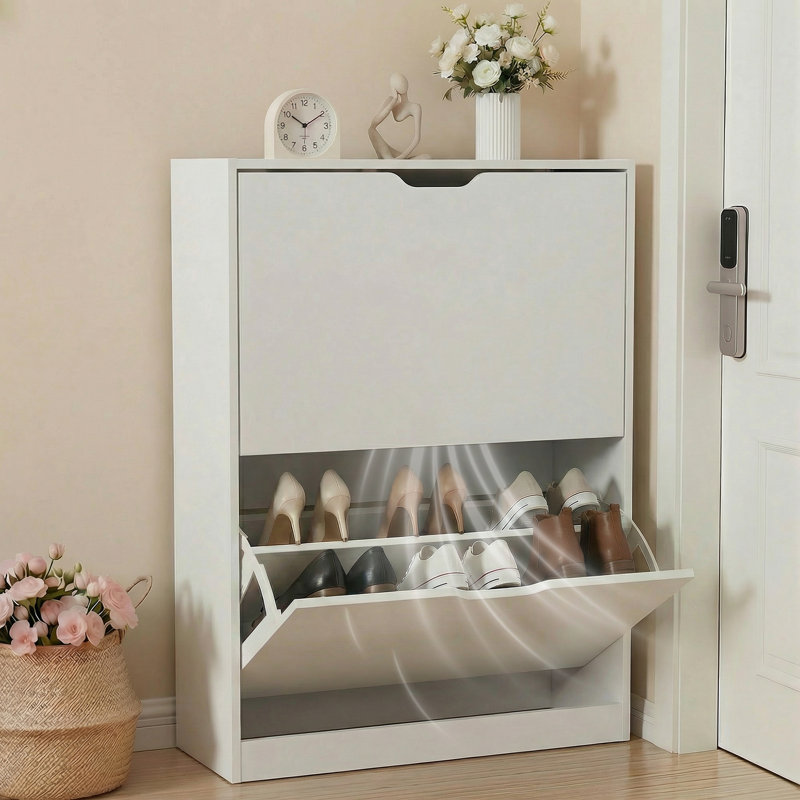 Shoe Cabinet, Narrow Freestanding Shoe Organizer for Hallway or Living Room, White, 32.5" H x 9.45" W x 23.62" D