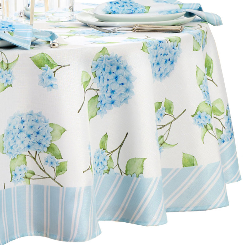 Farrand Nantucket Hydrangea Floral Garden Tablecloth, 70" x 70" Round
