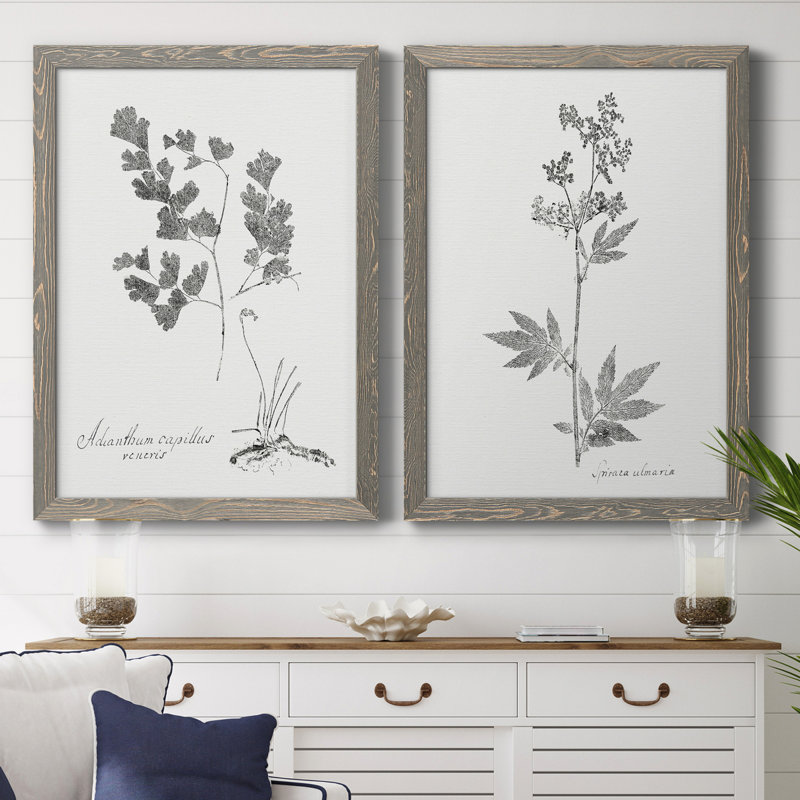 «Botanical Imprint I», ensemble de 2 peintures sur toile encadrées, Toile avec cadre gris, H 43,5 po x l 31,5 po x P 1 po