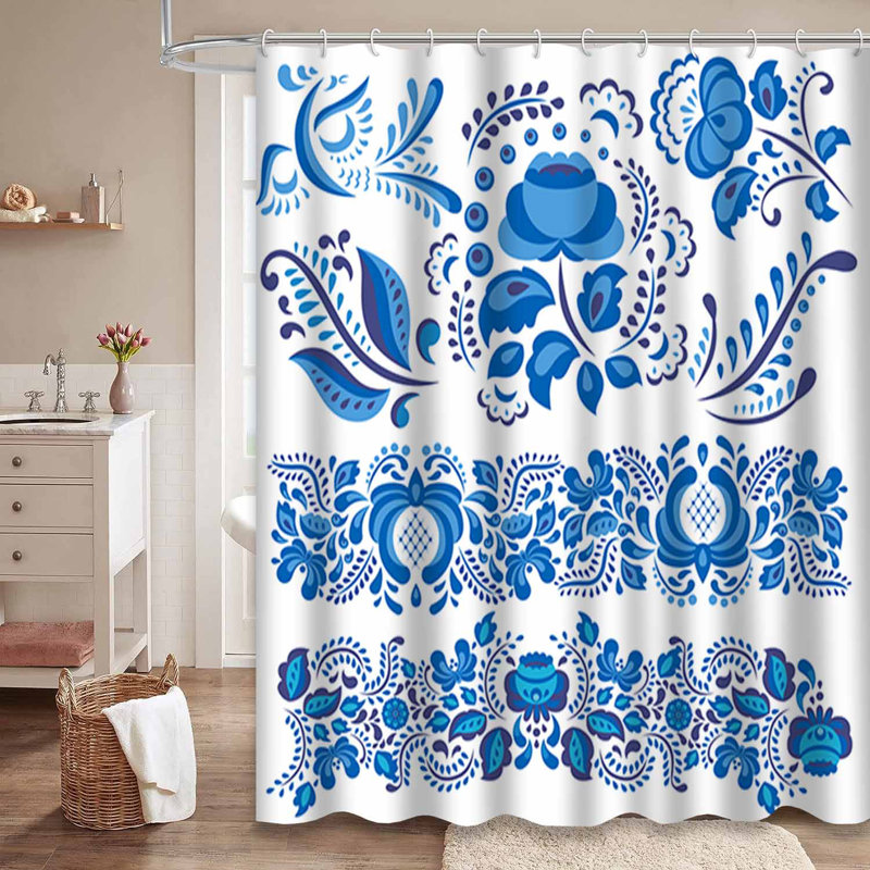Rideau de douche blanc à motif floral avec 12 crochets, 72" L x 72" W