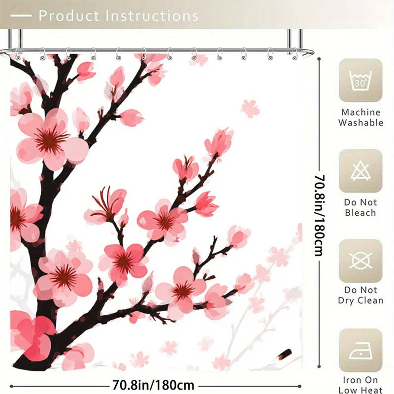 Rideaux de douche Pink Cherry Blossom Branch, 71 x 71
