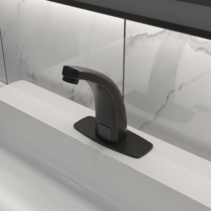 Robinet de salle de bain automatique à installation sur le comptoir à un trou et à arche automatique avec plaque de pont et bonde escamotable automatique bronze huilé
