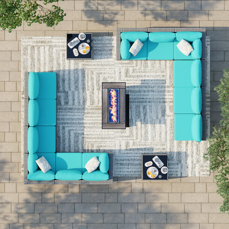 Ensemble de conversation d'extérieur pour 12 personnes avec table foyer, Bleu, Argent argent