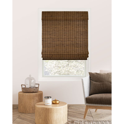 Cordless Light Filtering Woven Wood Bamboo Roman Shade with Valance