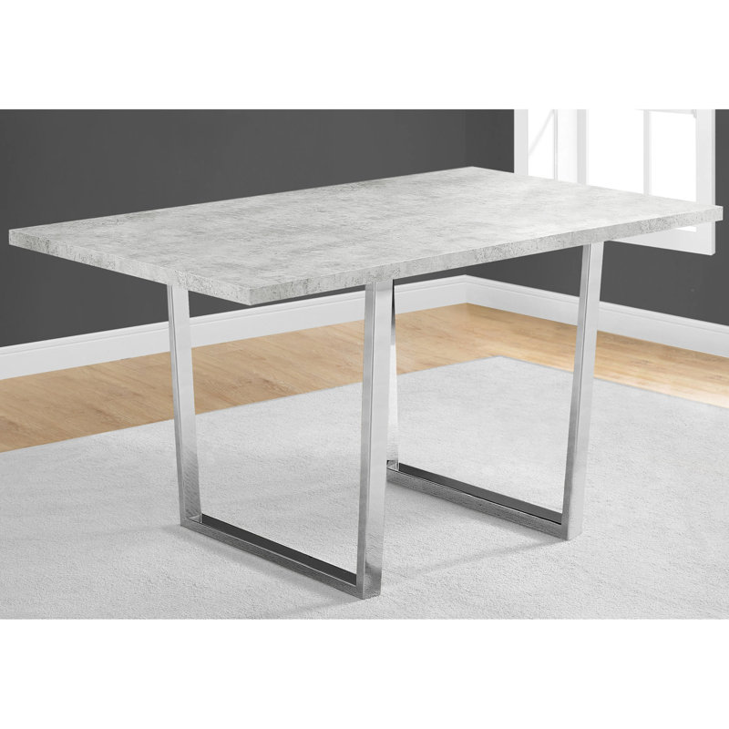 Table de salle à manger rectangulaire 60 po, plateau en stratifié gris, pieds en métal, table rectangulaire contemporaine pour manger, surface, pour 4 personnes
