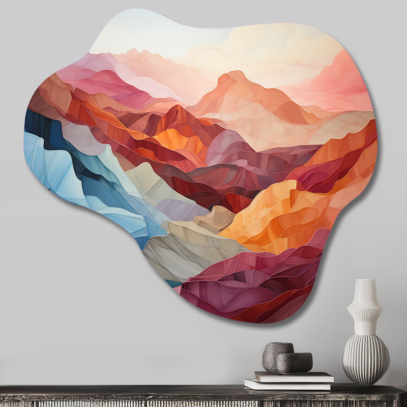 Corail bleu sarcelle majestueux palette - montagnes asymétriques Art mural, sculpture murale en métal nuage