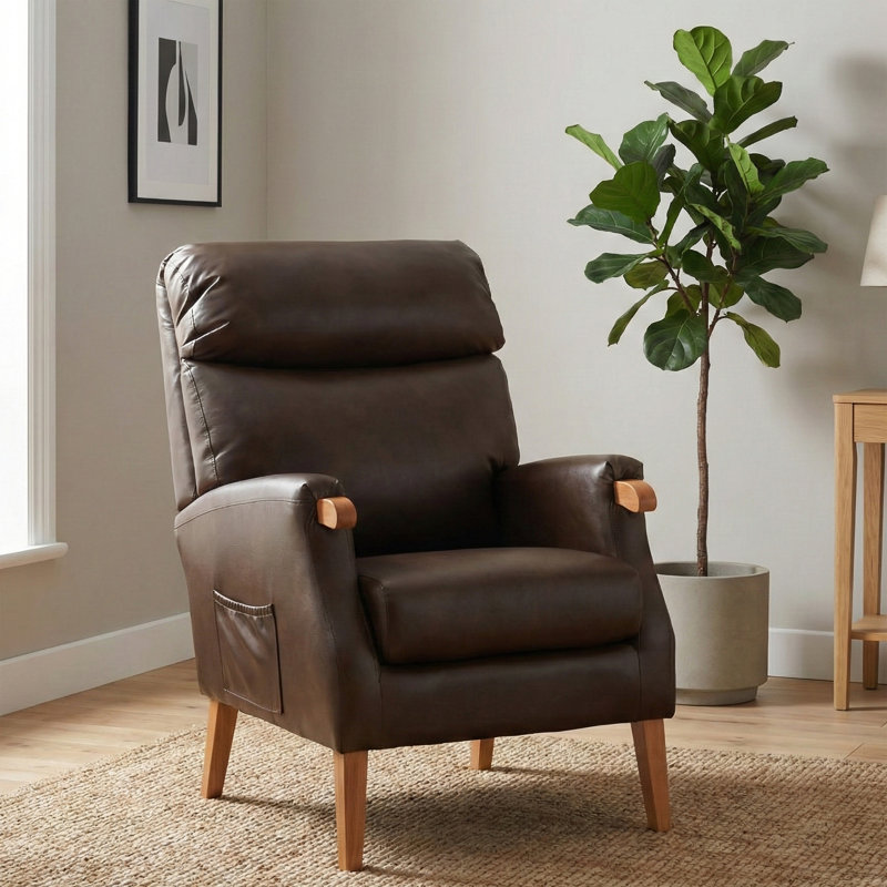 Upholstered Side Chair, Tan Polyurethane
