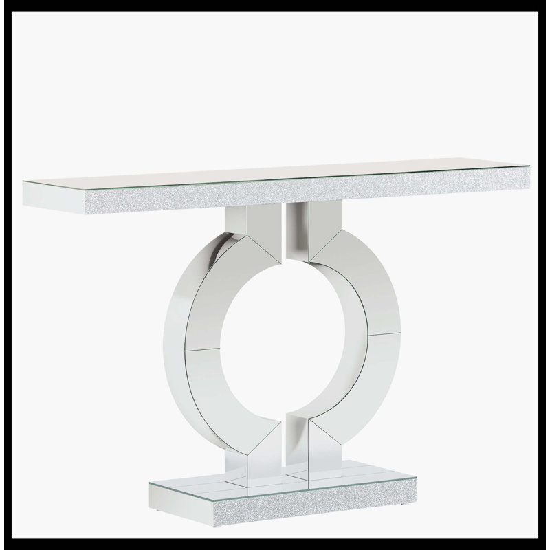 Console 43 po à miroir, canapé moderne argenté avec base en forme de O, Argent argent