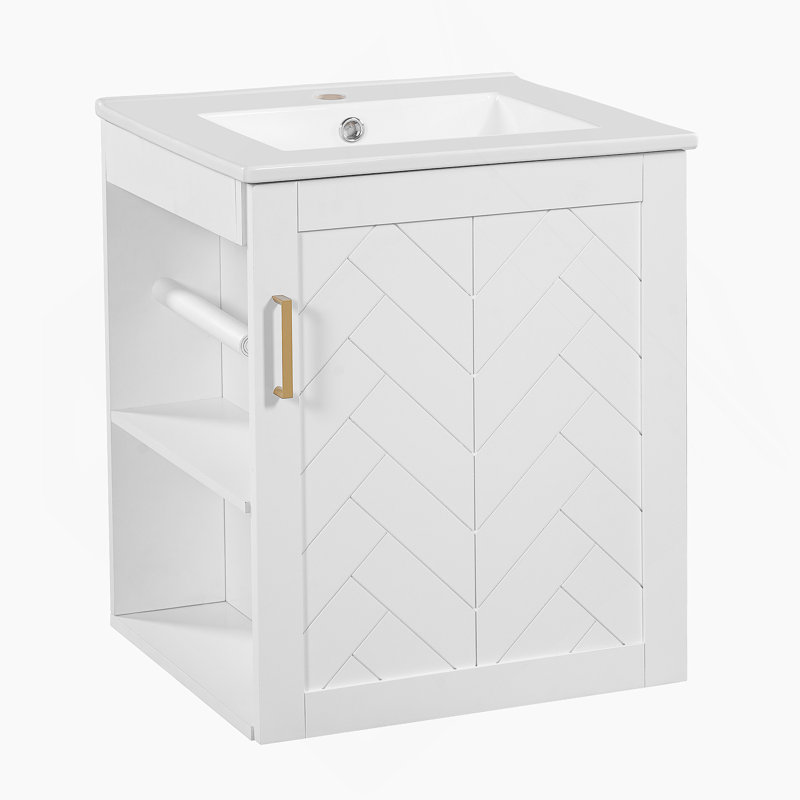 Meuble-lavabo mural, armoire de salle de bain avec lavabo et porte à fermeture en douceur, Blanc