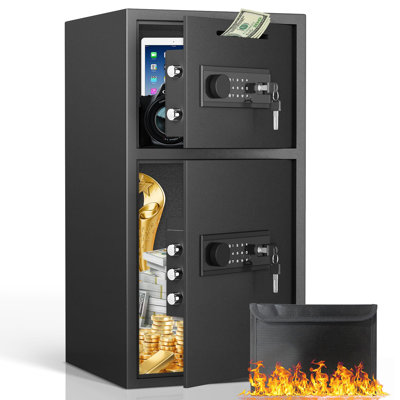 6.0 Cuft Large Digital Lock Home Safe Fireproof Waterproof, Anti-theft Money Safe Box With Deposit Slot & Dual Alarm System, Backlit Keypad Security Document Safe For Home Business Office