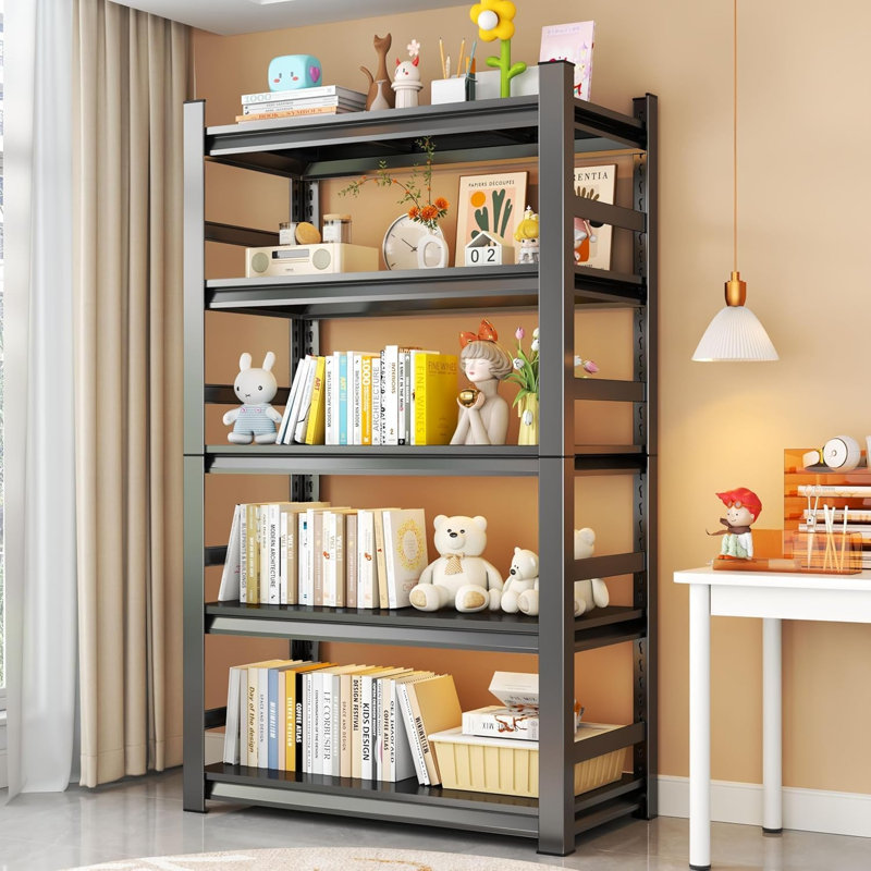 35" W*72" H Book Shelf, 5 Tier Metal Wide Bookshelf,Heavy Duty Book Shelfs, Adjustable Shelving Unit, TallBookcase, Industrial Bookshelf for Living Room, Bedroom, Officeand Library