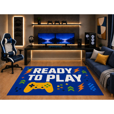 "Ultra Light Weight" 5' x 7' Ready to Play Gaming Area Rug Controller Graphic Art for Boys Teen Bedroom Gaming Room Playroom Non-Slip Silicone Backing Low Pile