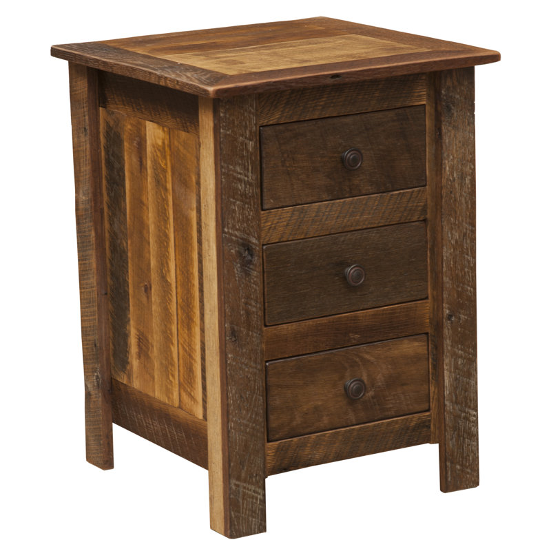 Fireside Lodge Barnwood Three Drawer Nightstand, Barnwood