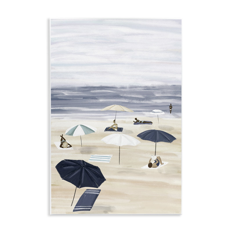«Beachgoers with Umbrellas», art mural sur bois par JJ Design House LLC, H 19 po x l 13 po