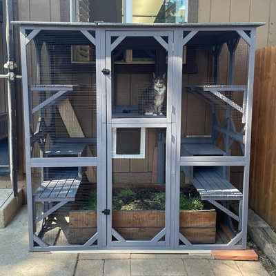 Grande cage à chat pour l'extérieur pour chat avec plusieurs plates-formes avec 7 plateformes et 2 boîtes de repos, toit en asphalte, 70 pouces Catio