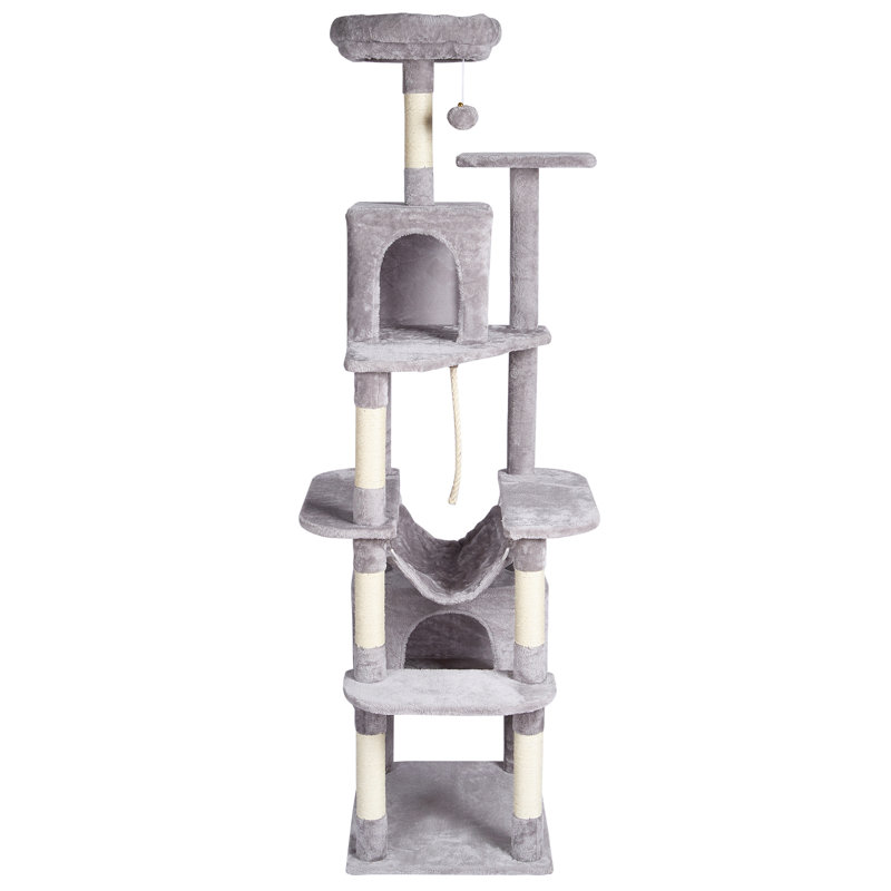 VEVOR Cat Tree 72" Cat Tower with 2 Cat Condos Sisal Scratching Post Light Grey, Light Grey