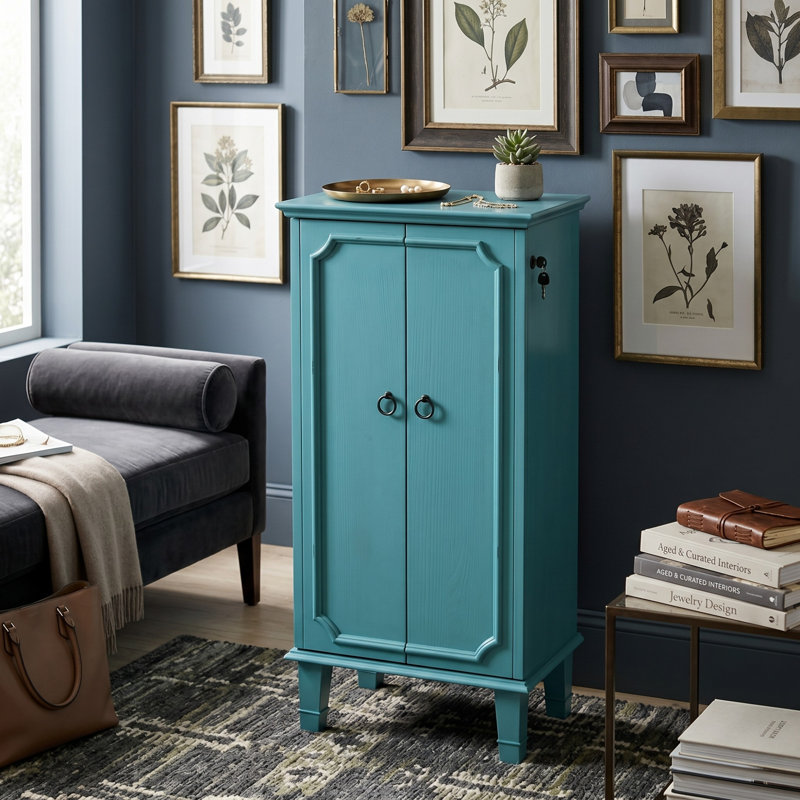 Armoire à bijoux avec miroir Maddox, Turquoise