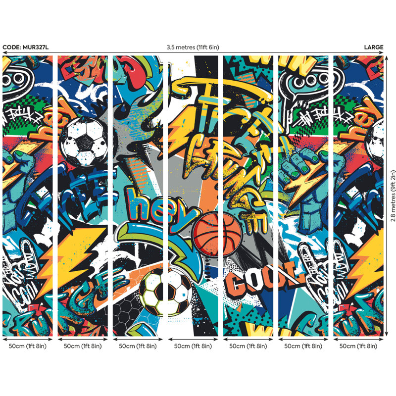 Fredrico Matte Wall Mural, Blue, 280cm L x 350cm W