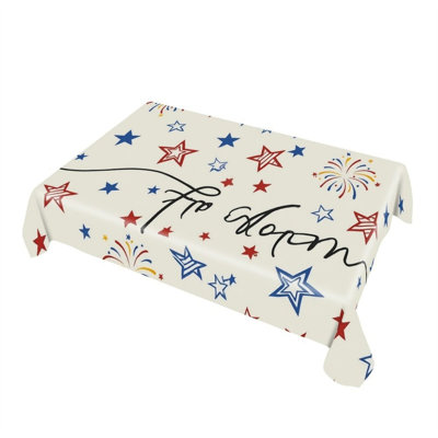 Freedom Firework Star Tablecloth 60" x 120" Red White Blue for Independence Day Home Decor