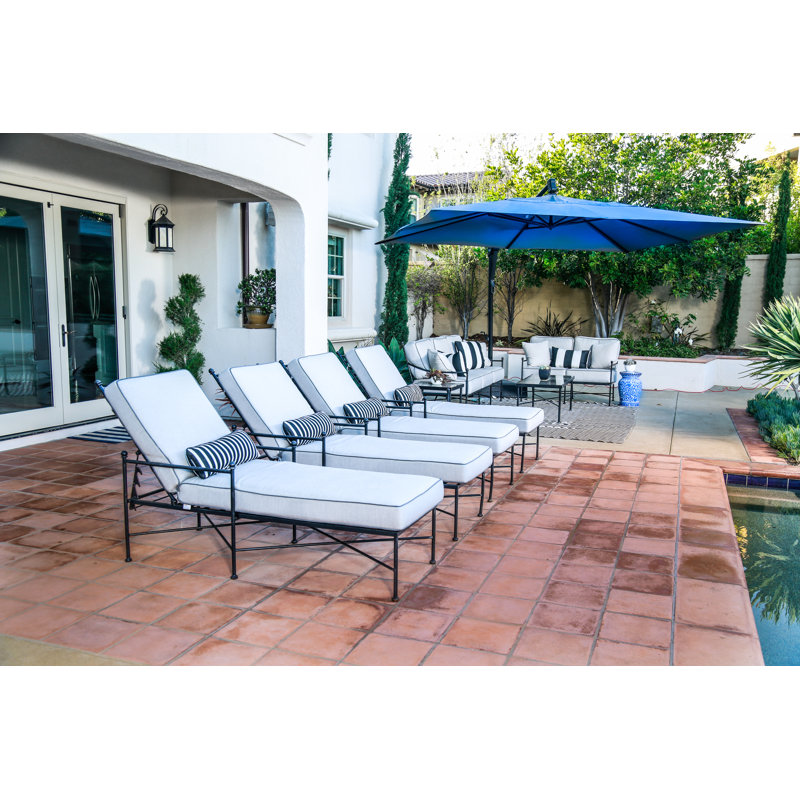 Lucier 80'' Long Reclining Single Chaise Sunbwith Cushions, Canvas Flax Sunbrella® Canvas
