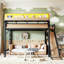 Twin XL Loft Bed with Slide, Storage Shelves, Wardrobe, USB & LED Metal Bed Frame, Black-972614486-972614507
