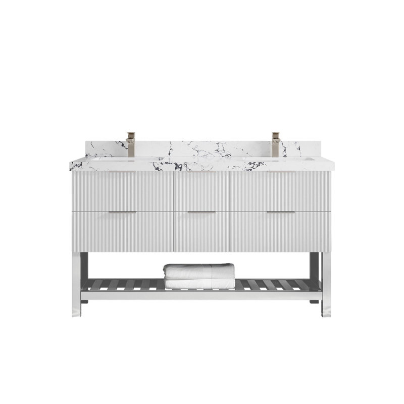 Catalina 60 " W Freestanding Standard Free Standing 2 Double Vanity Bathroom Vanity With Quartz Top